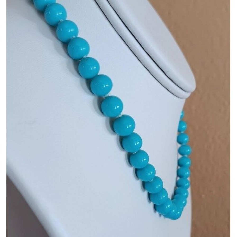 Vintage 50s Turquoise Blue Glass Bead Necklace Tiny Cluster Clasp Choker 15"